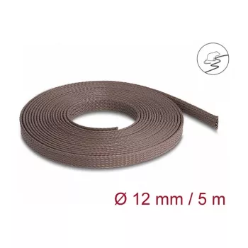 Delock Σωλήνας διαχείρισης καλωδίων, 12 mm, πλεκτός, ανθεκτικός στα τρωκτικά, ελαστικός, 5 m, καφέ