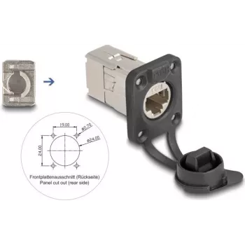 Delock D-Typ RJ45 υποδοχή θηλυκή χωνευτή Cat.6A STP με σύνδεση LSA και προστατευτικό καπάκι IP66