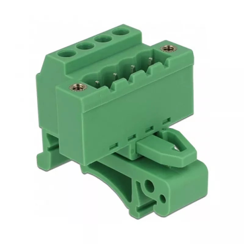 Delock 65936 Σετ κλέμας ράγας DIN, 4-πολικό, βιδωτή ασφάλιση, πράσινο