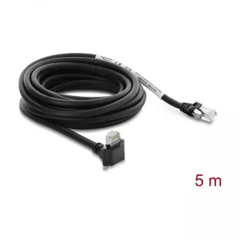 Delock Καλώδιο κάμερας GigE RJ45 αρσενικό 90° γωνιακό με βίδες, μήκος βύσματος 28 mm σε RJ45 αρσενικό Cat.6 S/FTP 5 m Μαύρο