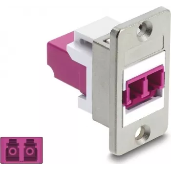 Delock υποδοχή στερέωσης panel LC Duplex, Multimode OM4, ασημί περίβλημα, βιολετί υποδοχές 91100