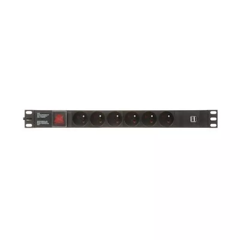 DELTA Πολύπριζο 6 υποδοχών Schuko PD-6/R-USB