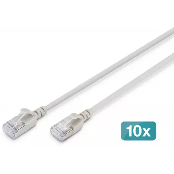 DIGITUS CAT 6A F-FTP Slim καλώδιο patch, 1 m, γκρι, συσκευασία 10 τεμ., LSZH, 10Gbps