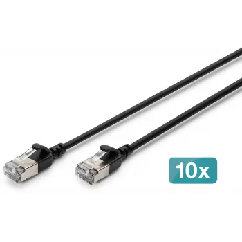 DIGITUS CAT 6A F-FTP Slim Patch Cable, 2 m, μαύρο, συσκευασία 10 τεμ.