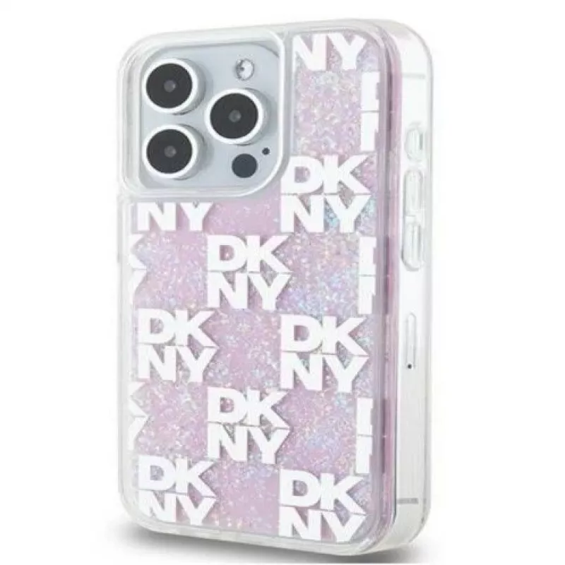 DKNY Apple iPhone 15 Pro 6,1 inch Σκληρή Θήκη Liquid Glitter Multilogo Ροζ