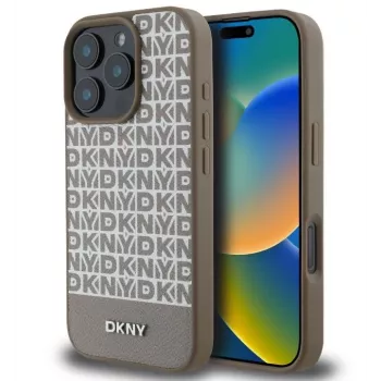 DKNY Θήκη PU Δέρματος για Apple iPhone 16 Pro Max με Επαναλαμβανόμενο Μοτίβο και Κάτω Λωρίδα, MagSafe, Καφέ