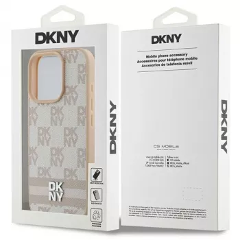 DKNY Θήκη με Καρό Μοτίβο & Τυπωμένες Λωρίδες για iPhone 16 Pro - Ροζ