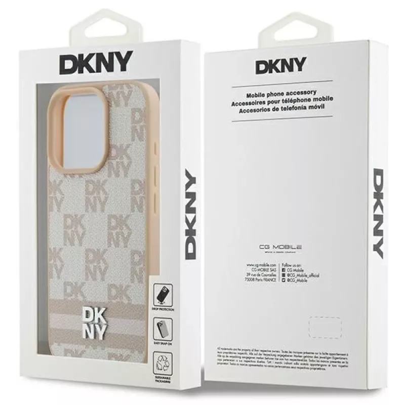 DKNY Θήκη με Καρό Μοτίβο & Τυπωμένες Λωρίδες για iPhone 16 Pro - Ροζ