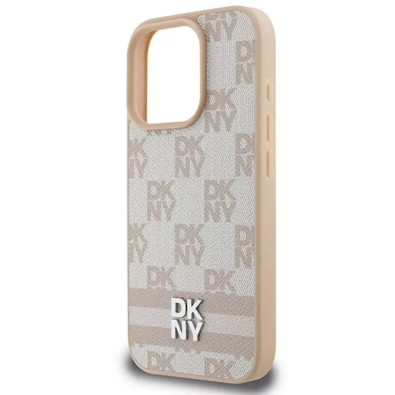 DKNY Θήκη με Καρό Μοτίβο & Τυπωμένες Λωρίδες για iPhone 16 Pro - Ροζ