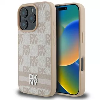 DKNY Θήκη με Καρό Μοτίβο & Τυπωμένες Λωρίδες για iPhone 16 Pro - Ροζ