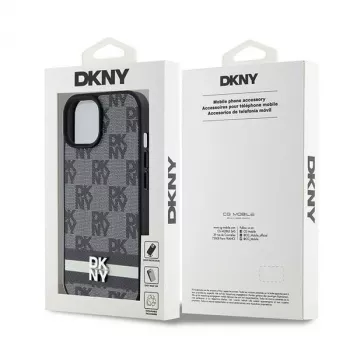 DKNY Δερμάτινη θήκη με καρό μοτίβο Monogram και τυπωμένες ρίγες για iPhone 15/14/13 - Μαύρο