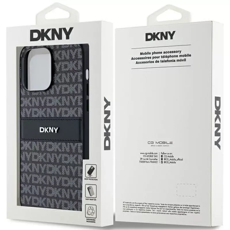 DKNY Δερμάτινη θήκη Mono Stripe & Μεταλλικό Λογότυπο για iPhone 14 Pro Max - Μαύρο