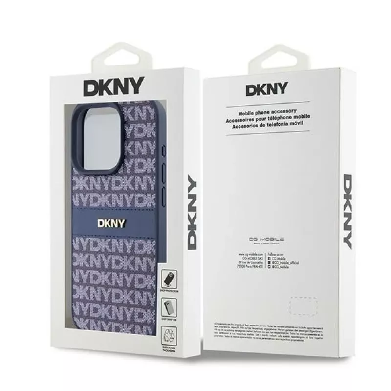 DKNY Θήκη Δέρματος Mono Stripe & Μεταλλικό Λογότυπο για iPhone 15 Pro - Μπλε