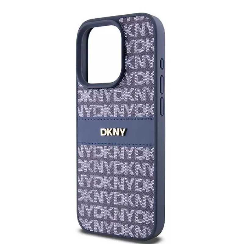 DKNY Θήκη Δέρματος Mono Stripe & Μεταλλικό Λογότυπο για iPhone 15 Pro - Μπλε