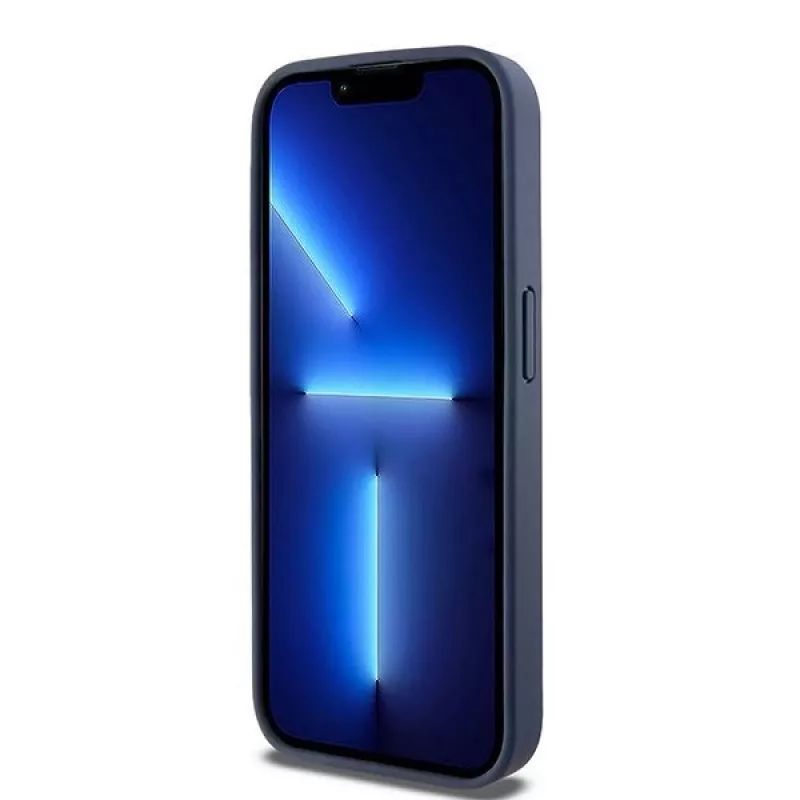 DKNY Θήκη Δέρματος Mono Stripe & Μεταλλικό Λογότυπο για iPhone 15 Pro - Μπλε