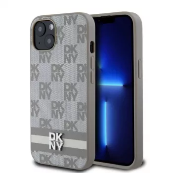 DKNY Θήκη από δέρμα PU με καρό μοτίβο και ρίγες για iPhone 13 μπεζ