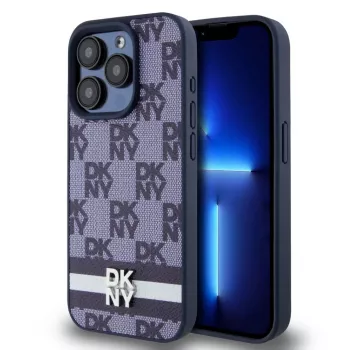 DKNY θήκη δερματίνη PU με καρό μοτίβο και ρίγες για iPhone 15 Pro Max μπλε