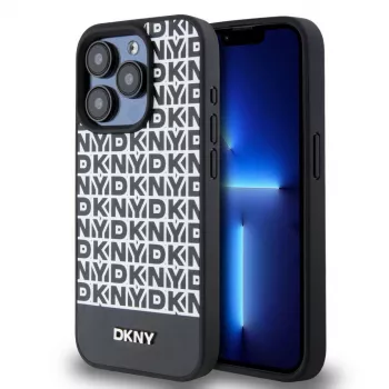 DKNY Θήκη PU Δέρματος με Επαναλαμβανόμενο Μοτίβο και Κάτω Λωρίδα για iPhone 14 Pro Max - Μαύρο