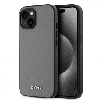 DKNY Θήκη PU δέρματος με ασημί μεταλλικό λογότυπο MagSafe για iPhone 13 - γκρι