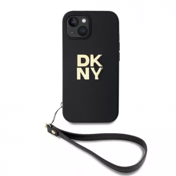 DKNY θήκη με λουρί καρπού PU δέρμα Stack Logo για iPhone 13 - μαύρο
