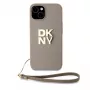 DKNY PU-Leder Stack Logo Θήκη με λουρί καρπού για iPhone 13 Pro Max Μπεζ
