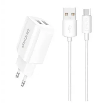 Dudao EU τροφοδοτικό 2x USB 5V / 2,4A + καλώδιο USB Type-C λευκό (A2EU + Type-C λευκό) λευκό