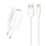 Dudao EU τροφοδοτικό 2x USB 5V / 2,4A + καλώδιο USB Type-C λευκό (A2EU + Type-C λευκό) λευκό