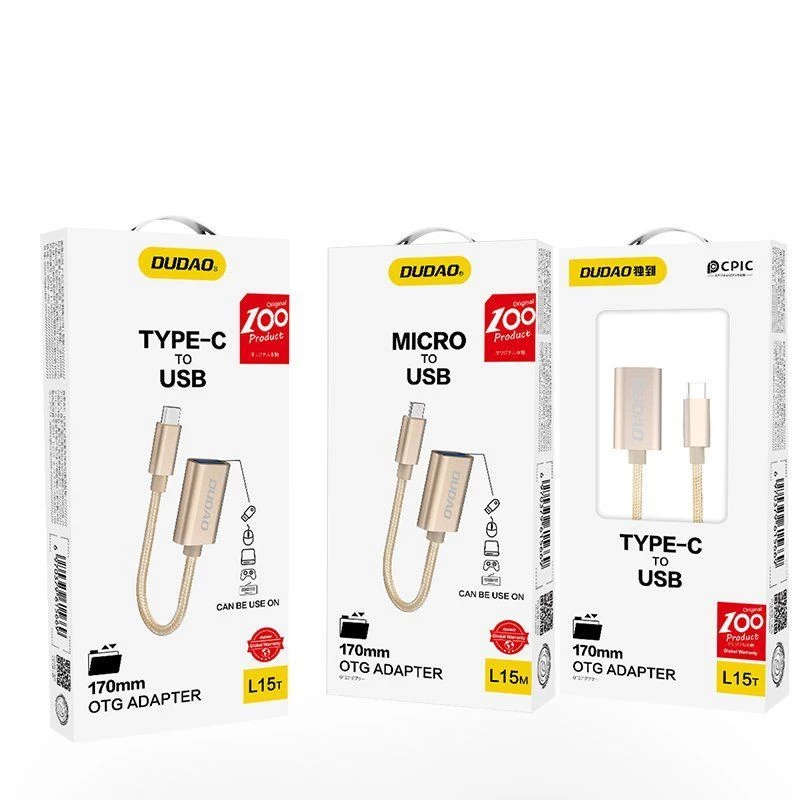 Dudao L15T OTG Καλώδιο Προσαρμογέα USB 2.0 σε USB Type-C, Γκρι, 15 cm