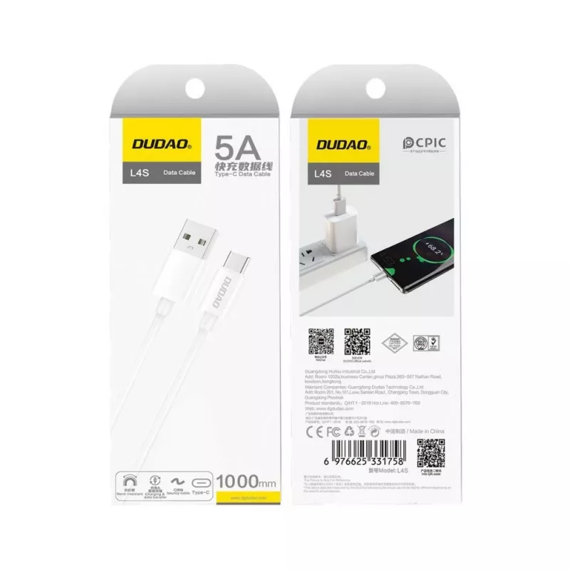 Dudao Καλώδιο USB-A σε USB-C 1m Μαύρο