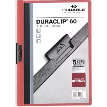 DURABLE DURACLIP 60 A4 Κλιπ συνδετήρας Μαύρο με διαφανή μπροστινή όψη, χωρητικότητα 60 φύλλων, αντιολισθητικό ελατήριο, συσκευασία 25 τεμ. 220903
