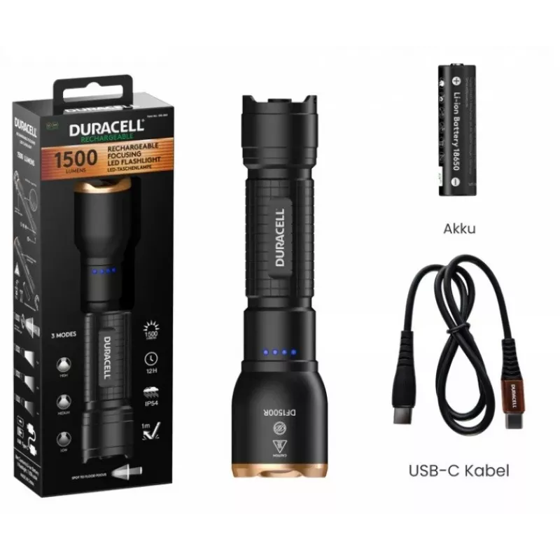 Duracell DF1500R Φακός Μαύρο 1500 Lumen
