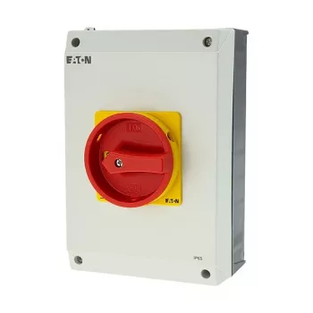Eaton P3-63/I4/SVB τριπολικός γενικός διακόπτης με λειτουργία διακοπής έκτακτης ανάγκης, 63 A, επιφανειακή τοποθέτηση, γκρι/κόκκινο