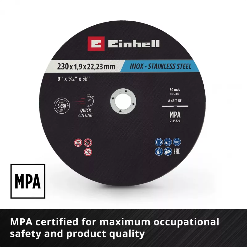 Einhell 230 x 2,0 mm λεπτοί δίσκοι κοπής για γωνιακό τροχό, συσκευασία 10 τεμ. 711524