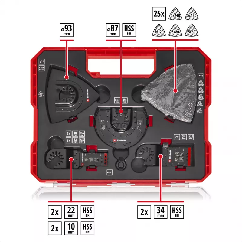 Einhell 708135 XL-PLUS-CASE BiM HSS Σετ Αξεσουάρ Πολυεργαλείου, 10 Τεμάχια