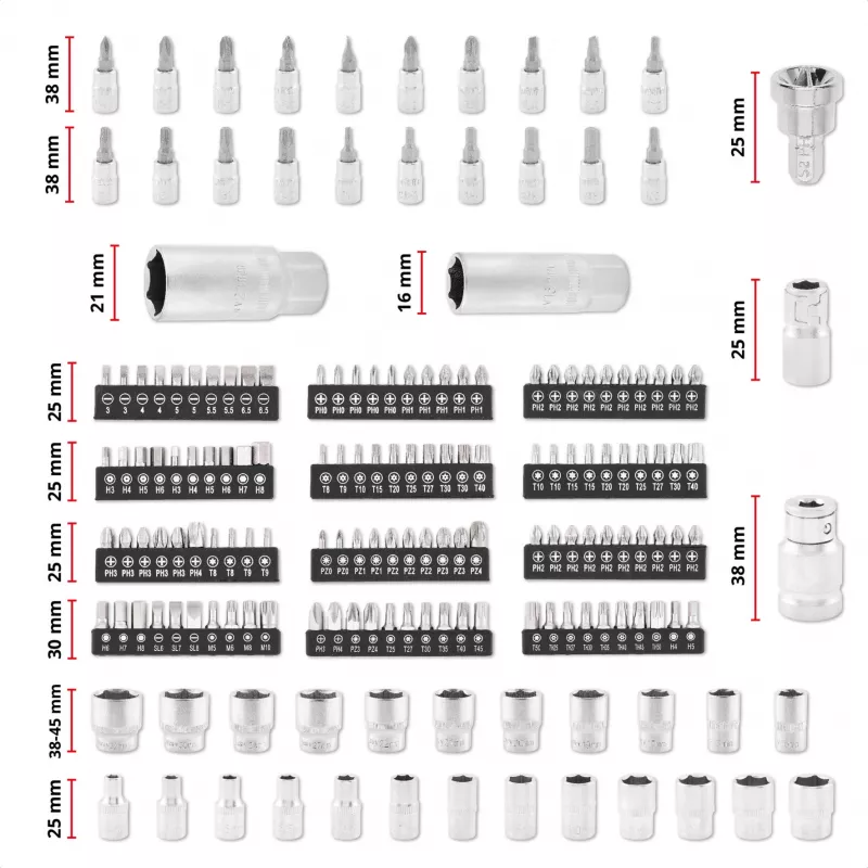 Einhell E-Case Σετ εργαλείων μηχανικού 201 τεμαχίων (Χάλυβας χρωμίου-βαναδίου, στοιβαζόμενο) (370513)