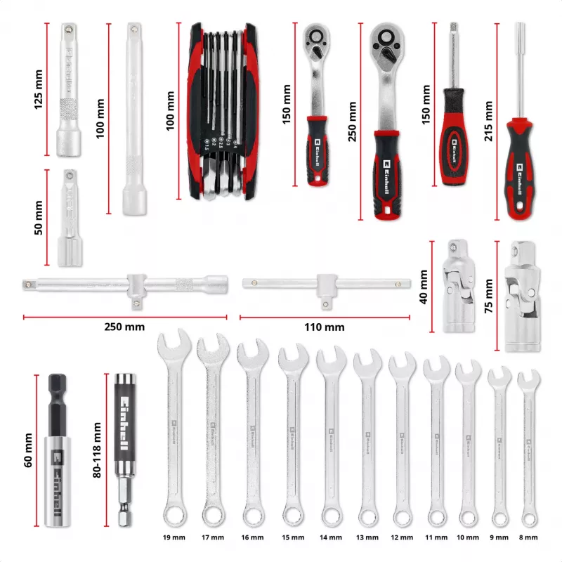 Einhell E-Case Σετ εργαλείων μηχανικού 201 τεμαχίων (Χάλυβας χρωμίου-βαναδίου, στοιβαζόμενο) (370513)