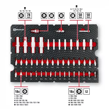 Einhell E-Case Σετ Εργαλείων 92 τεμ. (370514) - Χάλυβας Χρωμίου-Βαναδίου, Μαύρο/Κόκκινο