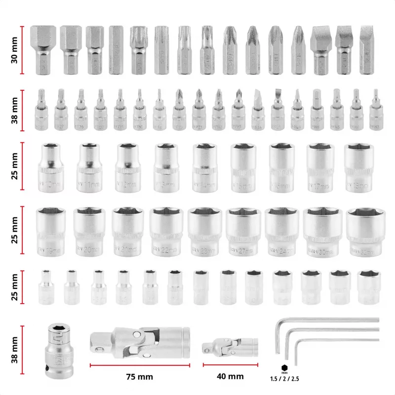 Einhell E-Case Σετ Εργαλείων 92 τεμ. (370514) - Χάλυβας Χρωμίου-Βαναδίου, Μαύρο/Κόκκινο