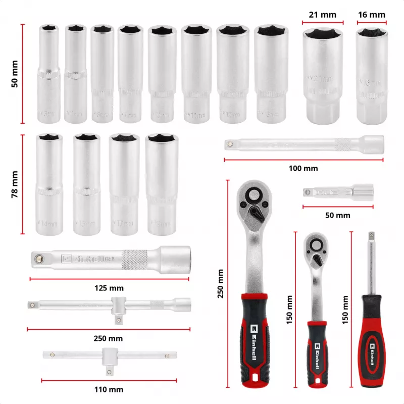 Einhell E-Case Σετ Εργαλείων 92 τεμ. (370514) - Χάλυβας Χρωμίου-Βαναδίου, Μαύρο/Κόκκινο