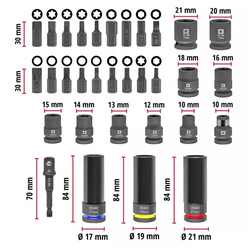 Einhell Impact Bit and Socket Set 1/2 inch 32 Τεμ. σε Θήκη XL
