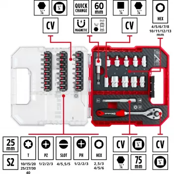 EINHELL-KWB Σετ Καστάνιας και Μυτών 1/4 Ίντσας 37 Τεμ. σε L-CASE