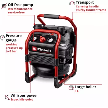 EINHELL Power X-Change Επαναφορτιζόμενος Συμπιεστής SILENZZO 18/160, 18V (Κόκκινο/Μαύρο, χωρίς μπαταρία και φορτιστή)