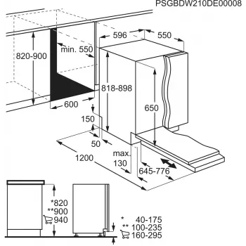 Electrolux E62LD100S Πλήρως ενσωματωμένο πλυντήριο πιάτων, 13 σερβίτσια, ενεργειακή κλάση D, 44 dB, AirDry, μοτέρ inverter