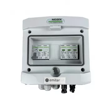 EMITER Πίνακας διακοπτών συνδεδεμένος DCAC Hermetic IP65 EMITTER με Noark 1000V Τύπου 1+2 DC απαγωγό υπέρτασης, 1 x PV-String, 1 x MPPT // και AC Noark Τύπου 1+2, 10A 1-Φάση