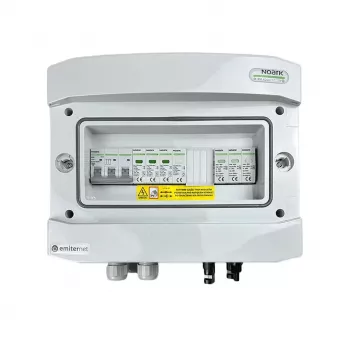 EMITER Πίνακας διανομής με προσαρτημένο DCAC Hermetic IP65 EMITTER με Noark 1000V Τύπου 1+2 απαγωγέα υπέρτασης DC, 1 x PV-String, 1 x MPPT // ως άνω AC Noark Τύπου 1+2, 10A 3 φάσεων