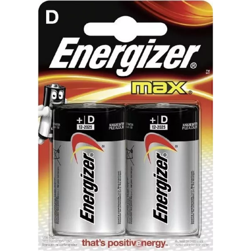 Energizer MAX αλκαλικές μπαταρίες D, συσκευασία 2 τεμ. blister (LR20) E300129200