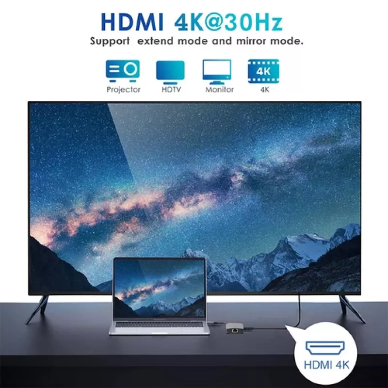 EQUIP USB-C Πολυθύρα προσαρμογέας με 2x HDMI, RJ45, 2x USB-A, USB-C PD 100W, Γκρι