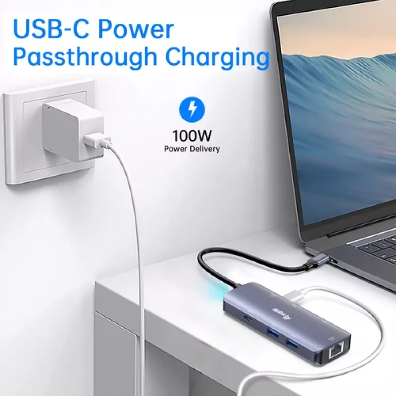 EQUIP USB-C Πολυθύρα προσαρμογέας με 2x HDMI, RJ45, 2x USB-A, USB-C PD 100W, Γκρι