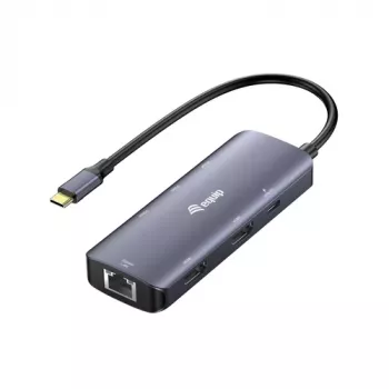 EQUIP USB-C Πολυθύρα προσαρμογέας με 2x HDMI, RJ45, 2x USB-A, USB-C PD 100W, Γκρι