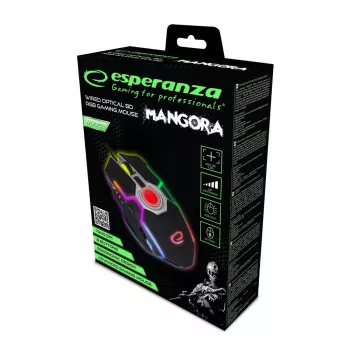 Esperanza EGM701 Mangora 8D Ενσύρματο Ποντίκι Gaming, Φωτισμός RGB, 7200 DPI, οπτικός αισθητήρας, 6 κουμπιά, πλεκτό καλώδιο, δεξιόχειρο, Μαύρο